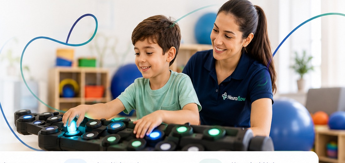 Terapeuta acompañando a un niño durante una sesión NeuroFlow